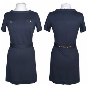 Tory‎ Burch Wool Belted Short Sleeve Midi Sheath Dress Blue XS